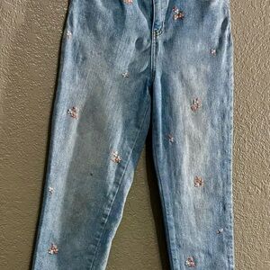 Cat & Jack Light Blue Straight Leg Jeans with Floral Accents